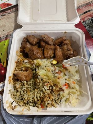 Vegan jerk chicken and spinach rice, honestly good at MeHungry in Plantation