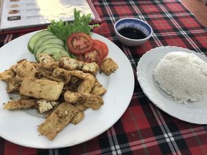 Fried tofu w chilli and lemongrass  at Huong Vy in Ho Chi Minh City