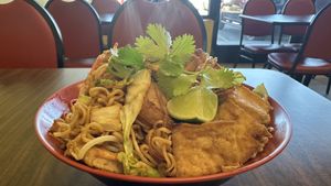 Ramen stir fry noodle with fried tofu - extra protein, noodles, and vegetables (it would have been plenty of food without all the extras)  at Vegan Bowl in West Jordan