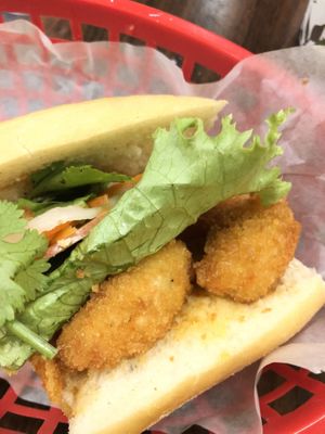 Vegan “shrimp” bahn mi sandwich. They have the best vegan seafood I’ve ever had! at Vegan Bowl in West Jordan