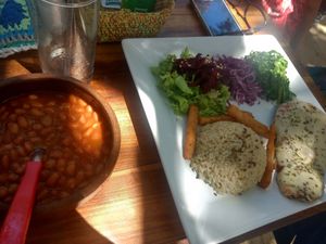 Rice, beans, salad and kibe. at Do Bem in Jericoacoara