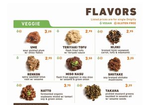 Vegan menu at Onigilly - Kearny St in San Francisco