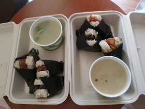 Teriyaki tofu and hijiki yummmm come with miso soup at Onigilly - Kearny St in San Francisco
