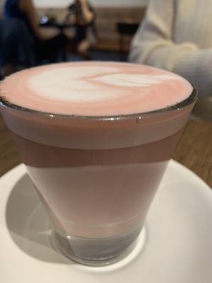 Beetroot latte on oat milk...not bad! at Sycamore Meadows in Reservoir