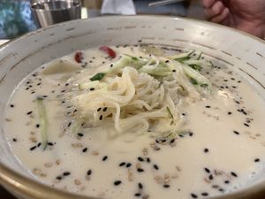 Summer cold bean soup noodle. Kong-guk-soo 콩국수  at Oh Se Gae Hyang - 오세계향 in Seoul