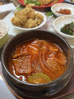 Spicy beef stew. The spice here is always beyond my limit but so addicting! (& I love spicy!)  at Oh Se Gae Hyang - 오세계향 in Seoul