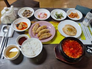Order tofu spicy stew+dumplings+vegan egg (had to try) at Oh Se Gae Hyang - 오세계향 in Seoul