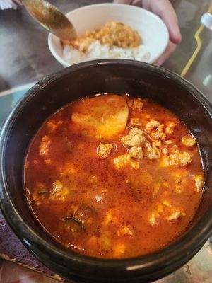 Spicy tofu stew without alliums  at Oh Se Gae Hyang - 오세계향 in Seoul