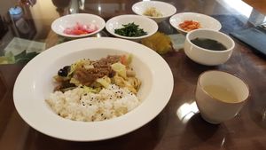 Korean BBQ and rice. Pretty good, though could use more flavor. at Oh Se Gae Hyang - 오세계향 in Seoul