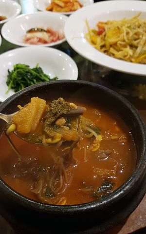 Korean-style stew with vegetables and soy protein 두개장 at Oh Se Gae Hyang - 오세계향 in Seoul