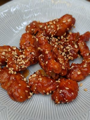 Sweet and spicy chick'n. Seasoned well but very chewy. at Oh Se Gae Hyang - 오세계향 in Seoul