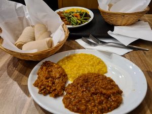 3 item combo with injera bread at Engocha in North West London