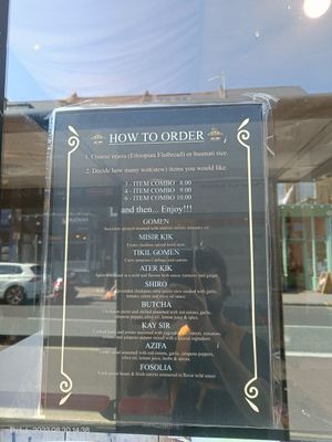 Menu at Engocha in North West London