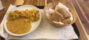 Spilt pea, spilt chick pea and cabbage Wot with Injera at Engocha in North West London