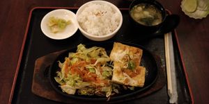 Veg'n tofu steak set at Osaka Sushi Tonkatsu in Vientiane