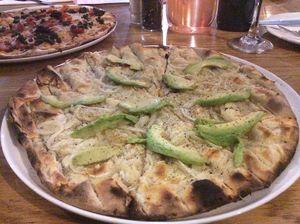 Closer look at their Bianca - crisp base, vegan cheese, onion & avocado. Really good, an absolute treat!  at Col'Cacchio Pizzeria - Montecasino in Johannesburg