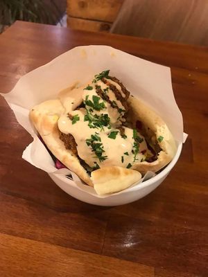 Hummus falafel sandwich  at Falafel Bar in Budapest