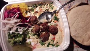 Falafel & salad plate contains 6 falafel, 2 pita at Falafel Bar in Budapest