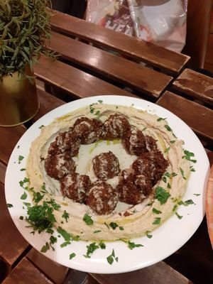 Deep hummus :P at Falafel Bar in Budapest