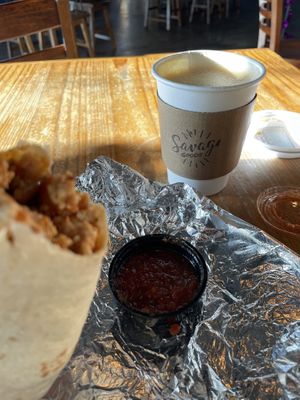 Vegan burrito 🤗 yummy salsa  at Savage Goods in El Paso