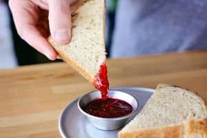 Nostalgic Toast: almond butter and jam, served on sourdough - all housemade! at Savage Goods in El Paso