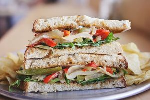 Chipotle Veggie: sauteed peppers & onions, homemade vegan chipotle aioli, arugula - served on housemade bread! at Savage Goods in El Paso