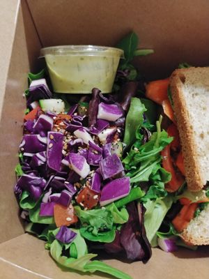 Side salad with Avocado lemon dressing: We really like this dressing. The side salad was in lieu of the kettle chips and has an up charge. You can also add vegan parmesan cheese fo at Savage Goods in El Paso