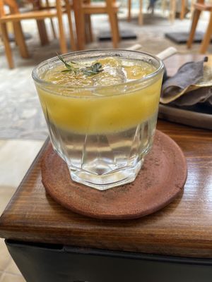 Soda natural - basically carbonated water, passion fruit, and rosemary.  Quite tasty.  I want to make something like this at home now  at Hierba Dulce in Oaxaca