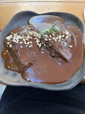 The mole rojo with mushrooms.  Mole tastes like cacao.  It’s super bread-y.  I wouldn’t order it again, but I’m not disappointed I tried it.  Authentic mole from Oaxaca… I  at Hierba Dulce in Oaxaca