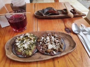 Memelas, quesadillas, helado de leche quemada at Hierba Dulce in Oaxaca