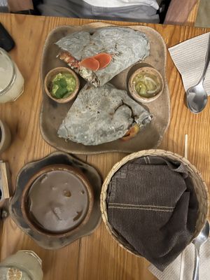 Tlayuda and mole  at Hierba Dulce in Oaxaca