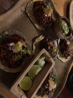 Mushroom adobo tacos at Hierba Dulce in Oaxaca