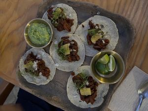 Pastor tacos  at Hierba Dulce in Oaxaca