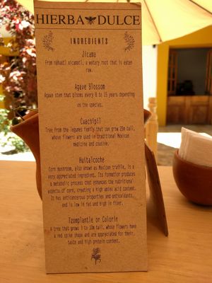 Ingredients explanation at Hierba Dulce in Oaxaca