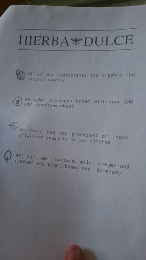 Menu, all vegan at Hierba Dulce in Oaxaca