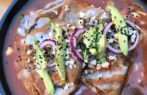 enfrijoladas at Hierba Dulce in Oaxaca