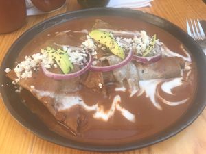 Enfrijoladas at Hierba Dulce in Oaxaca