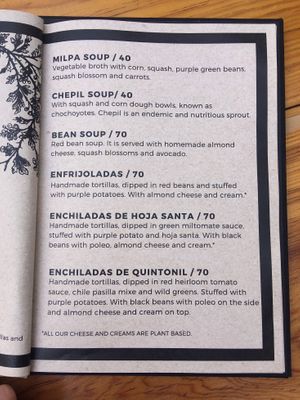 menu at Hierba Dulce in Oaxaca