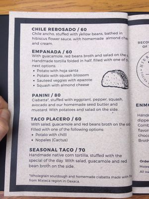 menu at Hierba Dulce in Oaxaca