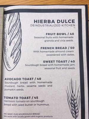 menu at Hierba Dulce in Oaxaca