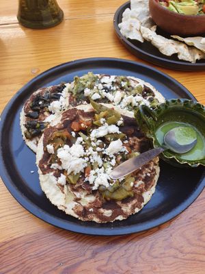 tostadas with homemade nut-cheese at Hierba Dulce in Oaxaca