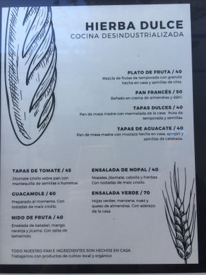 Menu at Hierba Dulce in Oaxaca