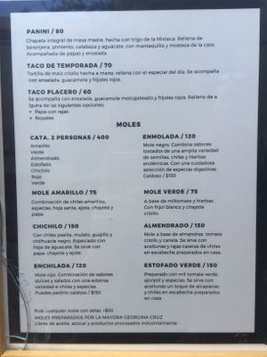 Menu at Hierba Dulce in Oaxaca