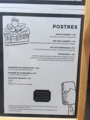 Menu at Hierba Dulce in Oaxaca