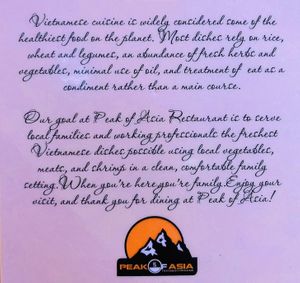 Note on menu at Peak of Asia in Breckenridge