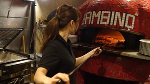 2 pizzas baked in the stone kiln in the restaurant at Bambino in Niigata