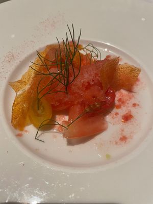 Amuse Bouche - Grapefruit and tomato granita at Cafe Des Artistes in Puerto Vallarta