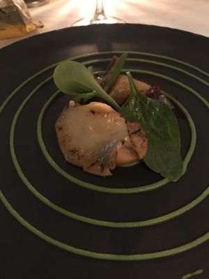 Mushroom and roasted beats with a green pea purée  at Cafe Des Artistes in Puerto Vallarta