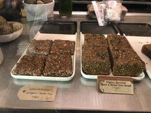 Clear vegan labels on the baked goods at Trilogy Coffee in Kilauea