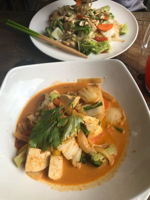 A tofu curry and a Pad Thai  at Seed to Feed in Koh Phangan